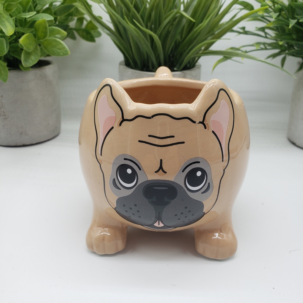 Paladone Beige Gray French Bulldog Shaped Ceramic Mug